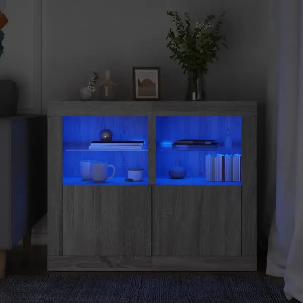 Gossi dulapuri laterale cu lumini led 2 buc.sonoma gri lemn prelucrat