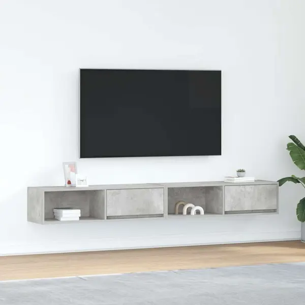 Gossi dulapuri tv 2 buc beton gri 100x31x25,5 cm lemn prelucrat