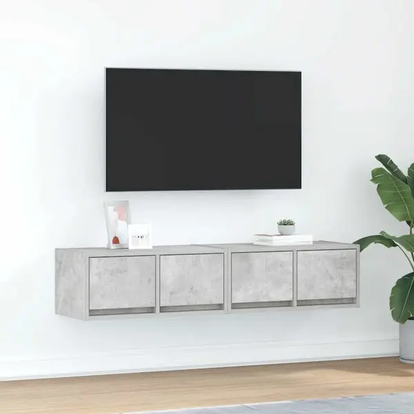 Gossi dulapuri tv 2 buc beton gri 60x31x25,5 cm lemn prelucrat