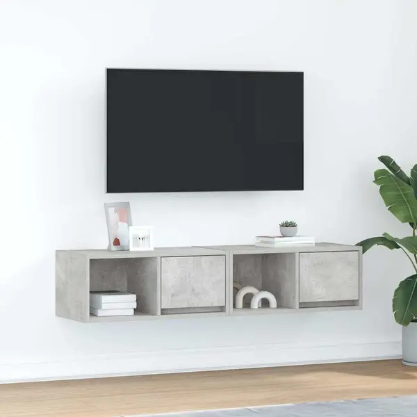 Gossi dulapuri tv 2 buc beton gri 60x31x25,5 cm lemn prelucrat