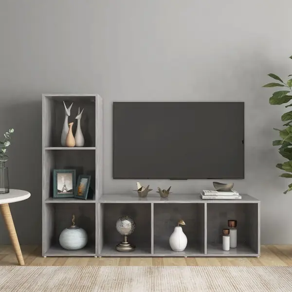 Gossi dulapuri tv, 2 buc gri beton, 107x35x37 cm, lemn prelucrat