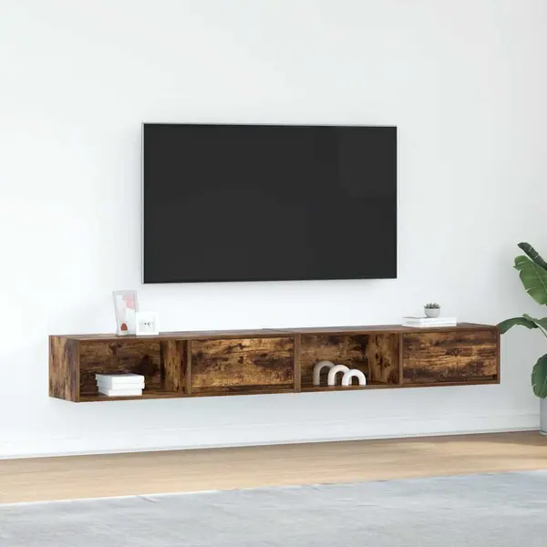 Gossi dulapuri tv 2 buc stejar afumat 100x31x25,5 cm lemn prelucrat