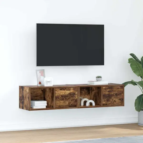 Gossi dulapuri tv 2 buc stejar afumat 60x31x25,5 cm lemn prelucrat
