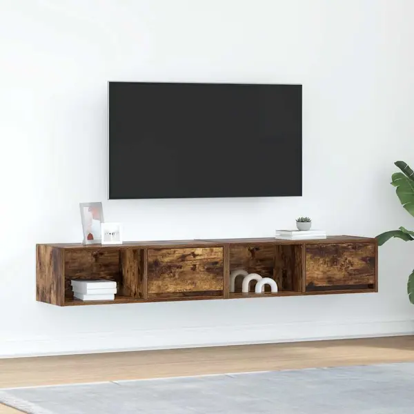 Gossi dulapuri tv 2 buc stejar afumat 80x31x25,5 cm lemn prelucrat