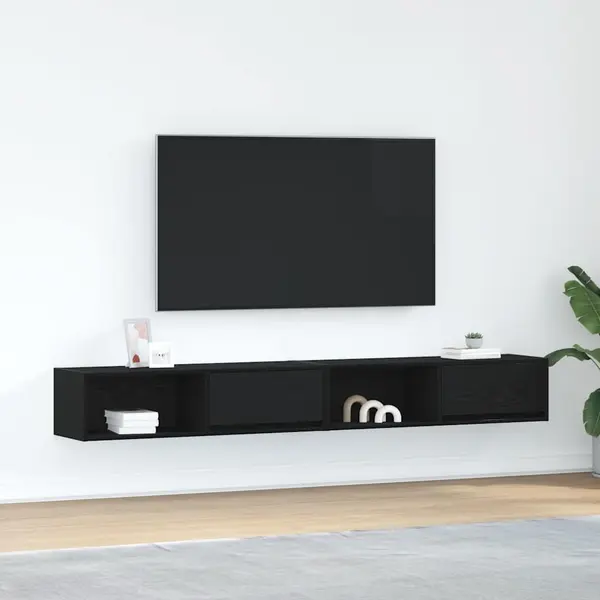 Gossi dulapuri tv 2 buc stejar negru 100x31x25,5 cm lemn prelucrat