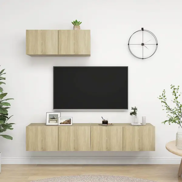 Gossi dulapuri tv, 3 piese, stejar sonoma, lemn prelucrat
