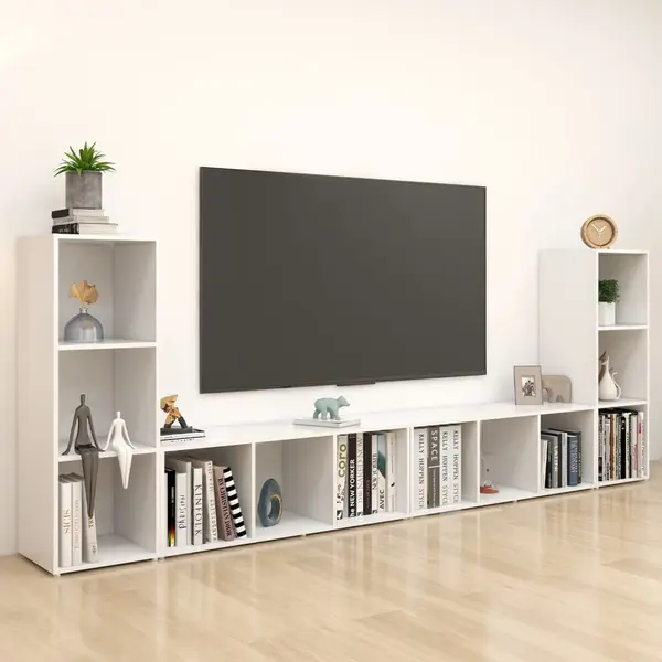 Gossi dulapuri tv, 4 buc., alb, 107x35x37 cm, lemn prelucrat
