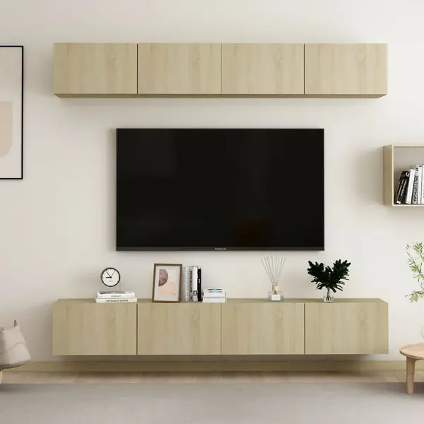Gossi dulapuri tv, 4 buc., stejar sonoma, 100x30x30 cm lemn prelucrat