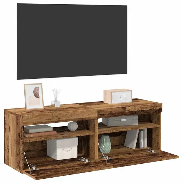 Gossi dulapuri tv cu lumini led, 2 buc., lemn vechi, lemn prelucrat