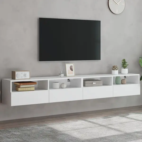 Gossi dulapuri tv de perete 2 buc. alb 100x30x30 cm lemn compozit