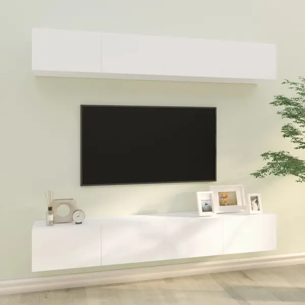 Gossi dulapuri tv de perete, 4 buc, alb, 100x30x30 cm