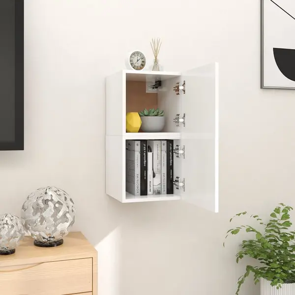 Gossi dulapuri tv montate pe perete, 2 buc., alb, 30,5x30x30 cm