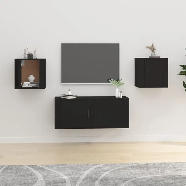 Gossi dulapuri tv montate pe perete, 2 buc., negru, 40x34,5x40 cm