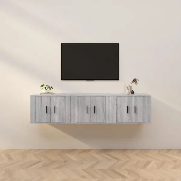 Gossi dulapuri tv montate pe perete, 3 buc., gri sonoma 57x34,5x40 cm