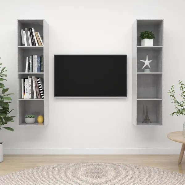 Gossi dulapuri tv suspendate, 2 buc, gri beton, lemn prelucrat