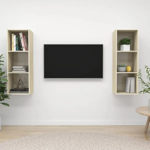 Gossi dulapuri tv suspendate, 2 buc, stejar sonoma, lemn prelucrat