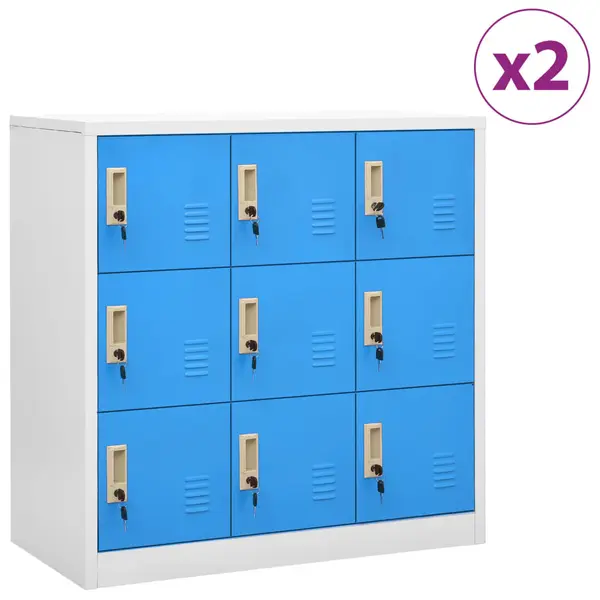 Gossi dulapuri vestiar 2 buc. gri deschis/albastru 90x45x92,5 cm otel