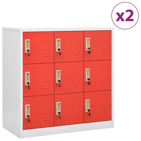 Gossi dulapuri vestiar 2 buc. gri deschis si rosu 90x45x92,5 cm otel