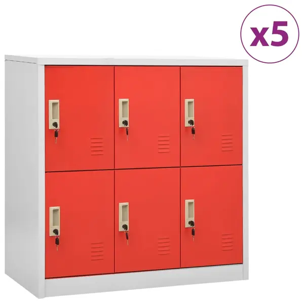 Gossi dulapuri vestiar 5 buc. gri deschis si rosu 90x45x92,5 cm otel