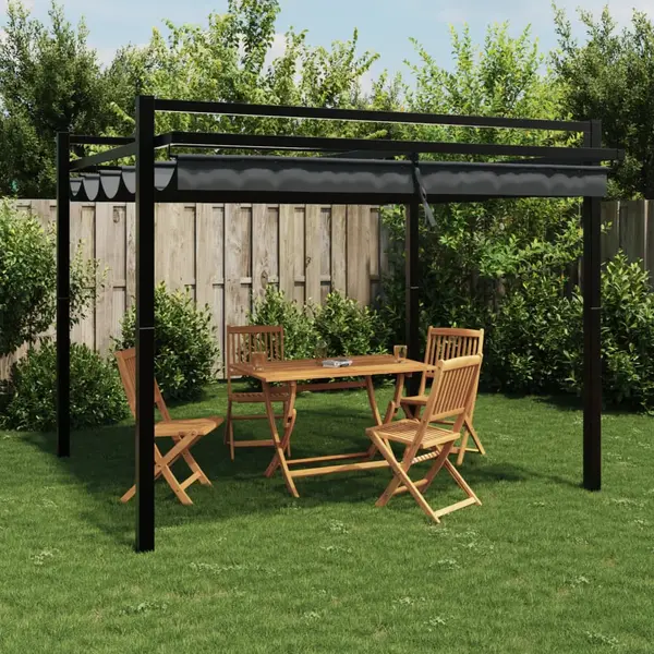 Gossi foisor de gradina acoperis retractabil antracit 3x3 m aluminiu