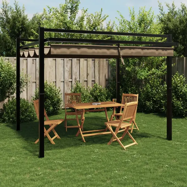 Gossi foisor de gradina acoperis retractabil gri taupe 3x3 m aluminiu