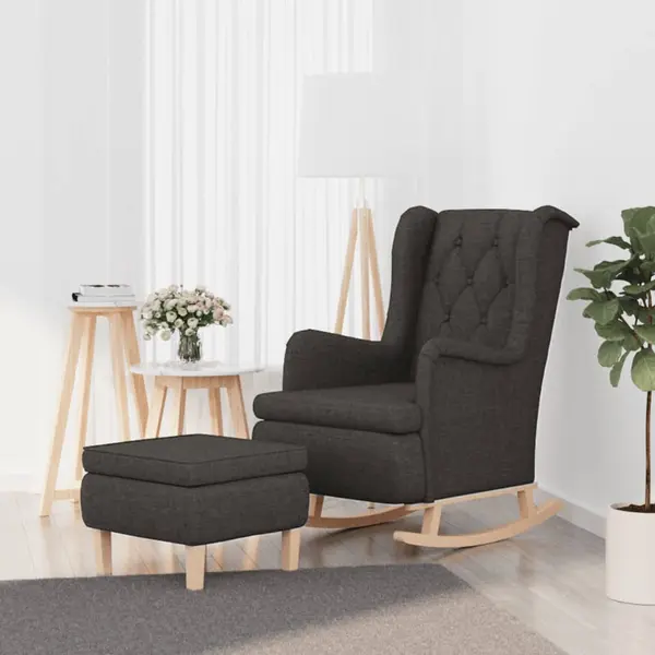 Gossi fotoliu balansoar cu taburet, gri inchis, material textil