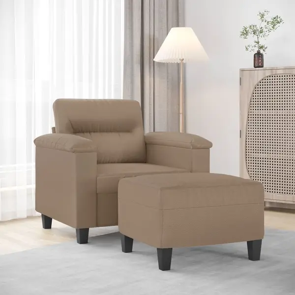Gossi fotoliu canapea cu taburet, cappuccino, 60 cm, piele ecologica