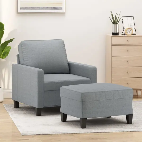 Gossi fotoliu canapea cu taburet, gri deschis, 60 cm, textil
