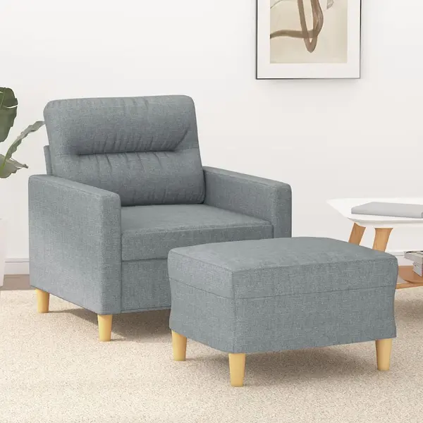 Gossi fotoliu canapea cu taburet, gri deschis, 60 cm, textil