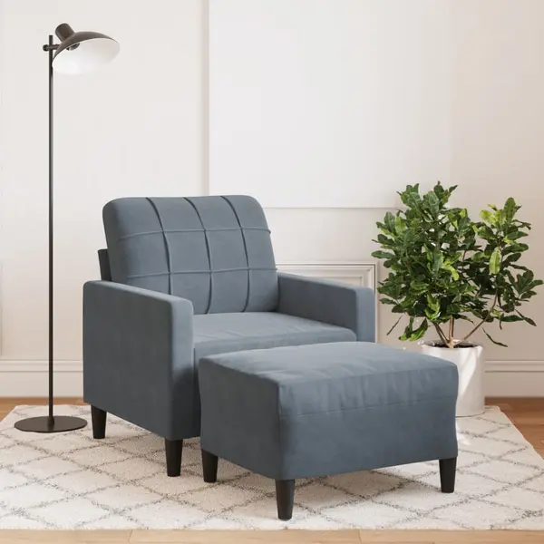 Gossi fotoliu canapea cu taburet, gri inchis, 60 cm, catifea