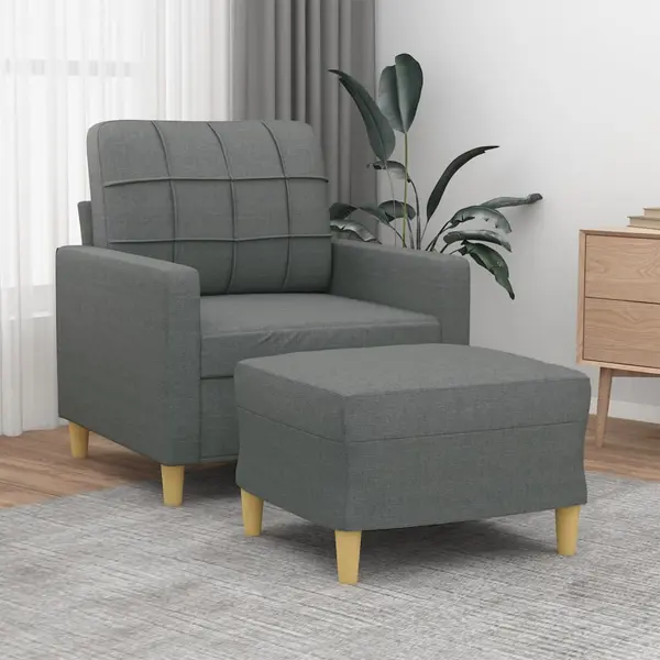 Gossi fotoliu canapea cu taburet, gri inchis, 60 cm, textil