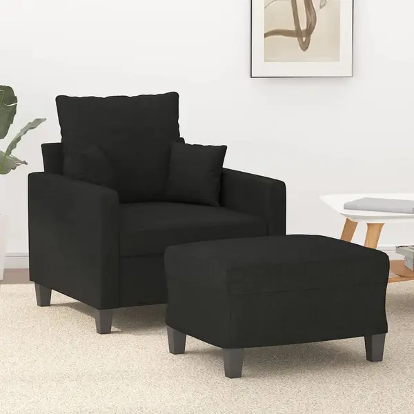Gossi fotoliu canapea cu taburet, negru, 60 cm, material textil