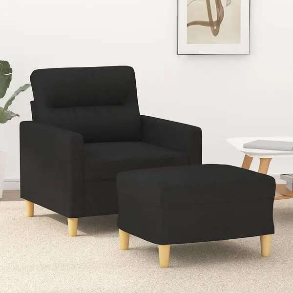 Gossi fotoliu canapea cu taburet, negru, 60 cm, material textil