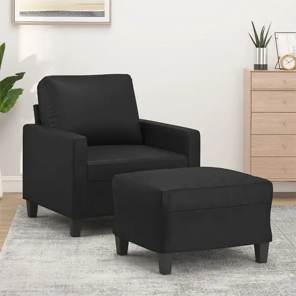 Gossi fotoliu canapea cu taburet, negru, 60 cm, piele ecologica