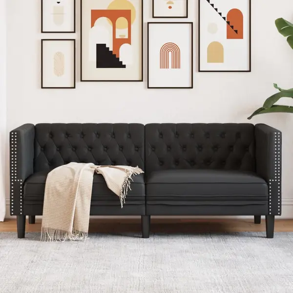 Gossi fotoliu chesterfield cu 2 locuri, negru, piele ecologica