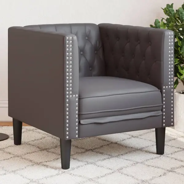 Gossi fotoliu chesterfield, gri, piele ecologica
