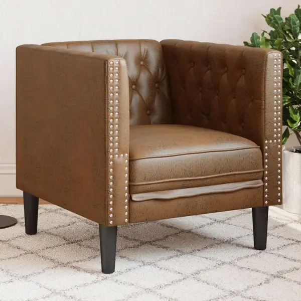 Gossi fotoliu chesterfield, maro, piele intoarsa ecologica