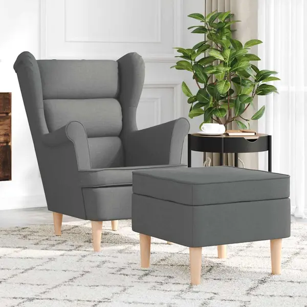 Gossi fotoliu cu taburet pentru picioare, gri inchis, material textil