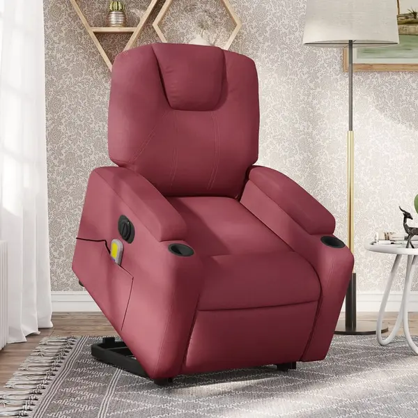 Gossi fotoliu de masaj electric rabatabil cu ridicare rosu vin textil