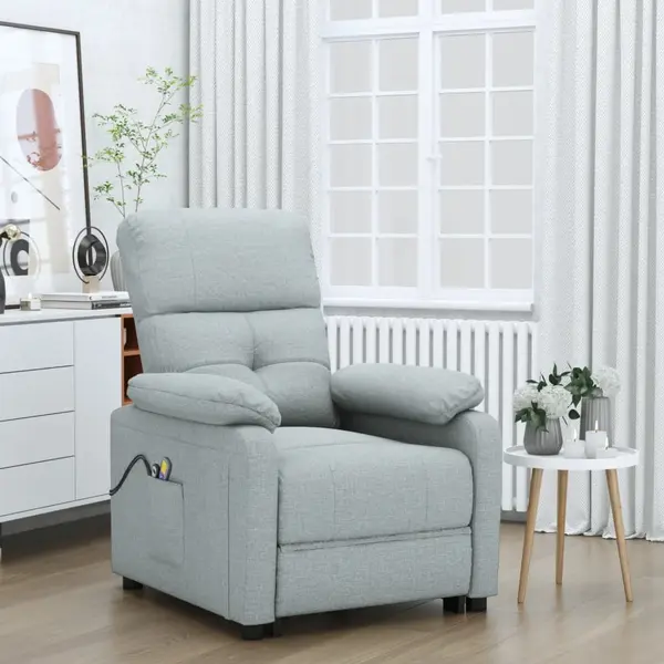 Gossi fotoliu de masaj electric rabatabil, gri deschis, textil