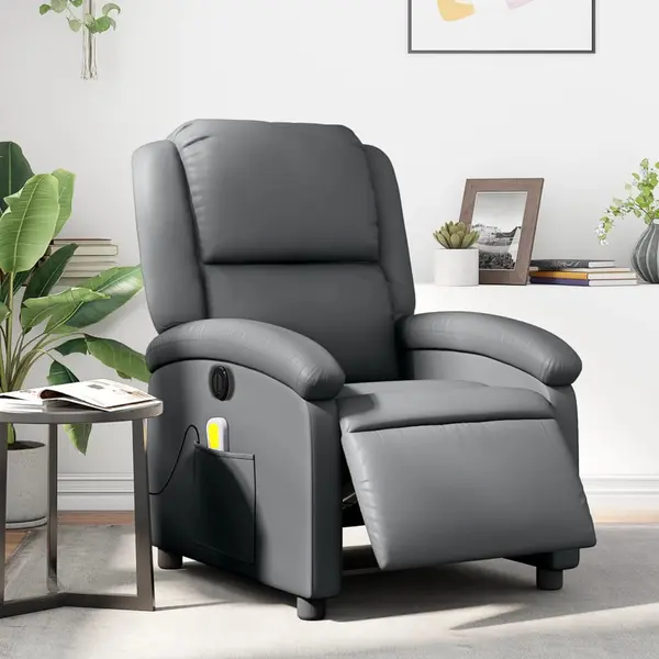Gossi fotoliu de masaj electric rabatabil, gri, piele ecologica