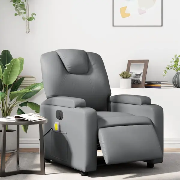 Gossi fotoliu de masaj electric rabatabil, gri, piele ecologica