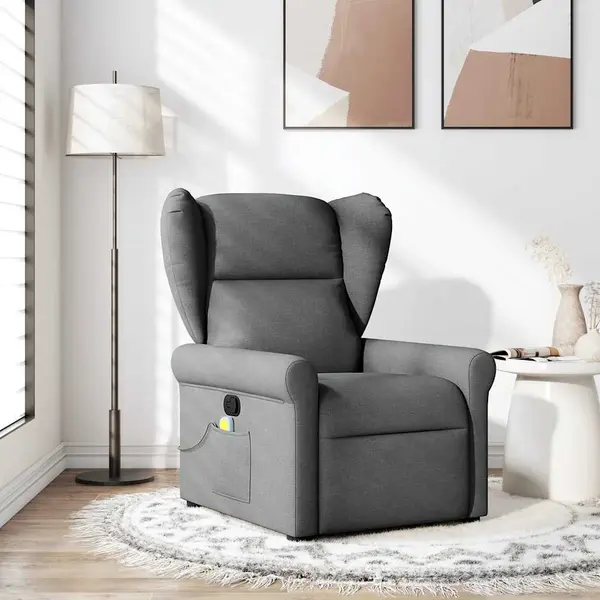Gossi fotoliu de masaj rabatabil, gri inchis, material textil