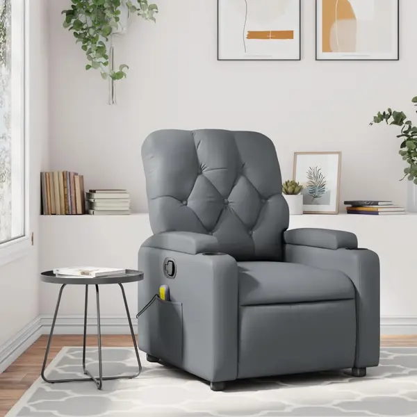 Gossi fotoliu de masaj rabatabil, gri, piele ecologica