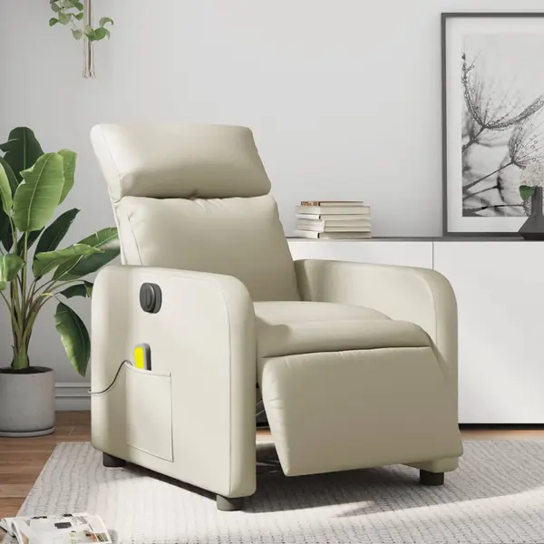 Gossi fotoliu electric de masaj rabatabil, crem, piele ecologica