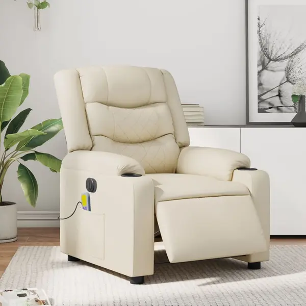 Gossi fotoliu electric de masaj rabatabil, crem, piele ecologica