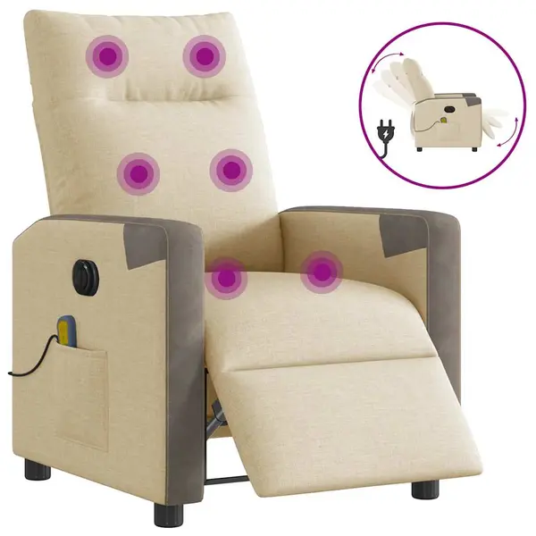 Gossi fotoliu electric de masaj rabatabil, crem, textil