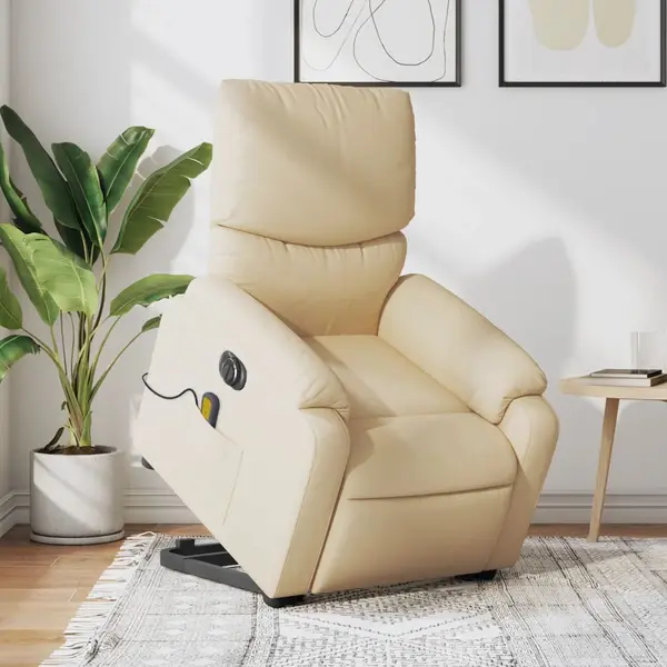 Gossi fotoliu electric de masaj rabatabil cu ridicare, crem, textil