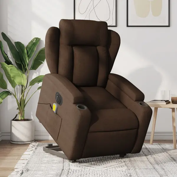 Gossi fotoliu electric de masaj rabatabil cu ridicare, maro, textil