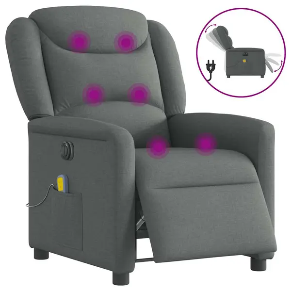 Gossi fotoliu electric de masaj rabatabil, gri inchis, textil